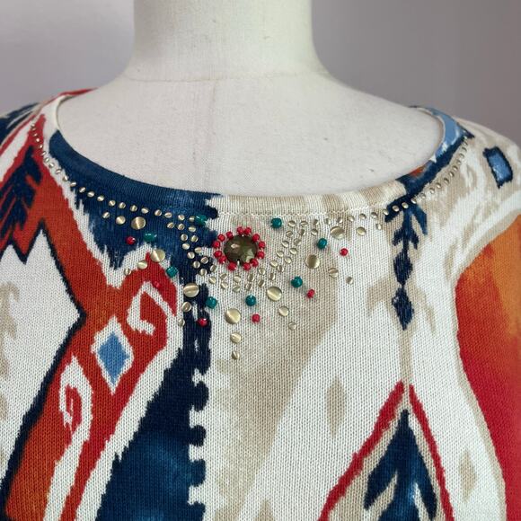 Alfred Dunner Pullover Crewneck Southwestern Embellished Collar Fall Size XL - Picture 4 of 9